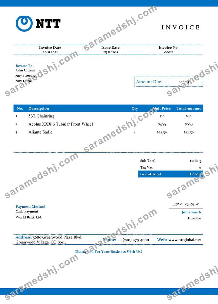 USA NTT invoice template